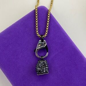 💛 Diesel Gold Steel Necklace | Black Crystal Fist Pendant | Statement Designer